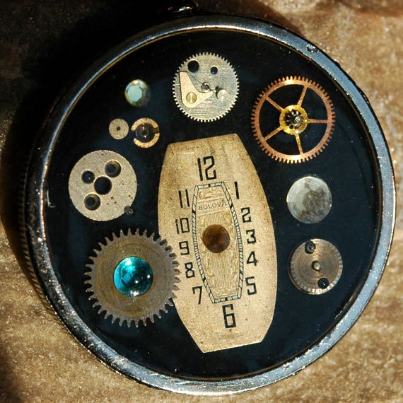 Watch Parts Pendant Steampunk Pocketwatch Look Aqua Topaz