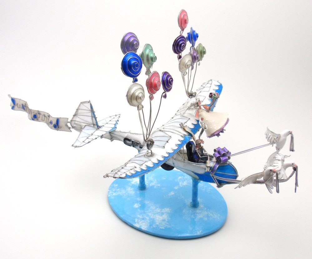The Airplane Pulled by Doves - Wedding Cake Topper (custom)
