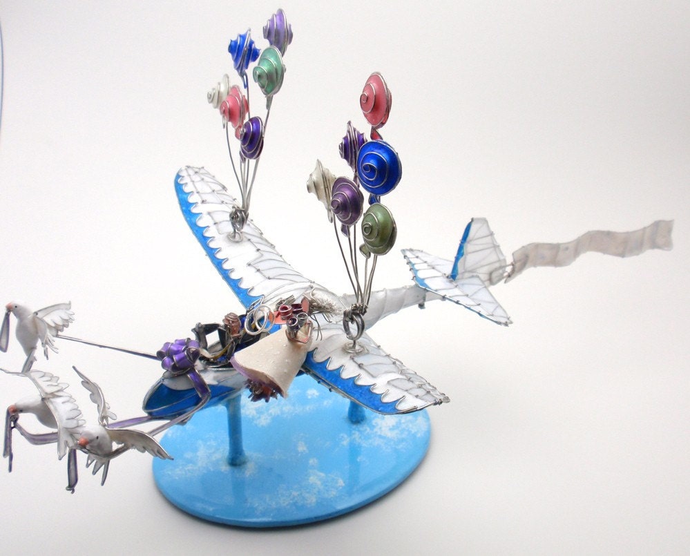 The Airplane Pulled by Doves - Wedding Cake Topper (custom)