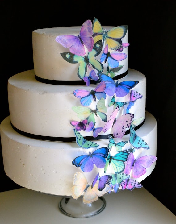 The Original EDIBLE BUTTERFLIES - Assorted Purple and Green set of 30 - Cake & Cupcake toppers - Food Accessories