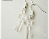Kawaii Clear Acrylic Transparent Key Charm Silver Plated Hook Earrings