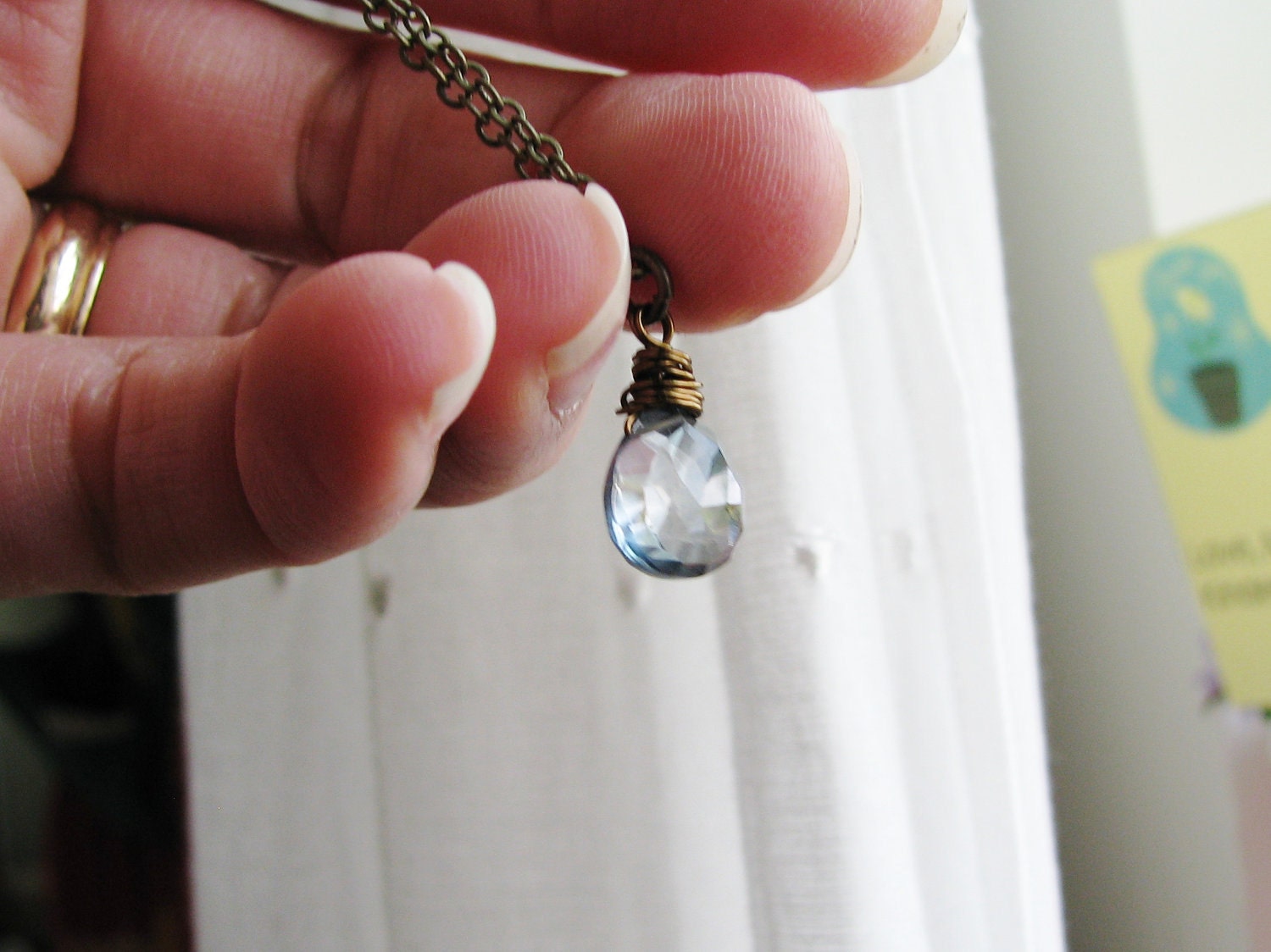 Mystic Quartz Briolette Wire Wrapped Antique Brass Chain Necklace - Mystic Sea