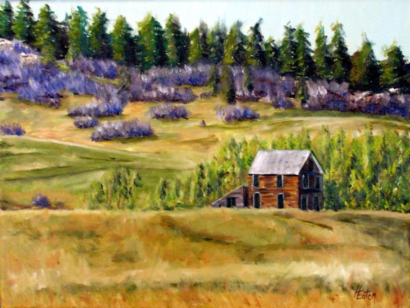 Cabin in Purples & Greens - Original Oil Painting on 12x16 Wrapped Canvas