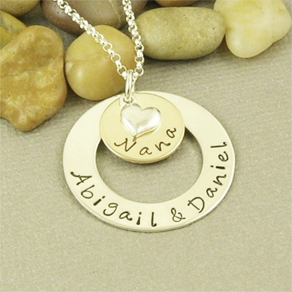 Personalized Nana Necklace Hand Stamped Sterling Silver and 14kt Gold Filled