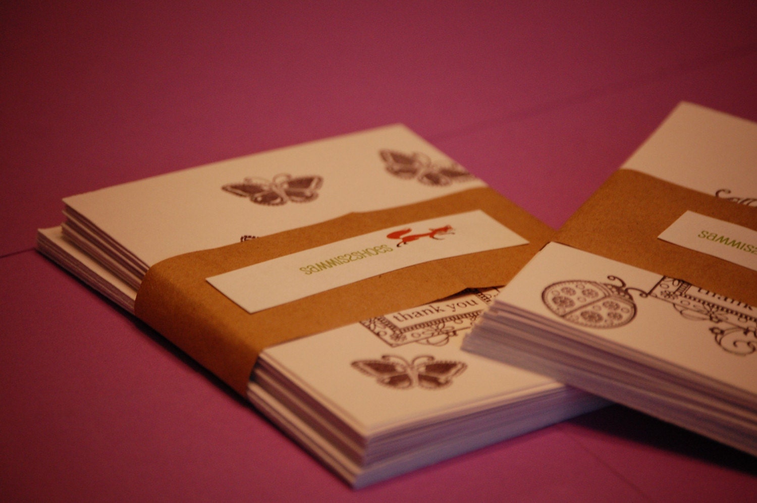 Blank Notecards 'Thank you' set Butterfly and Lady Beetle