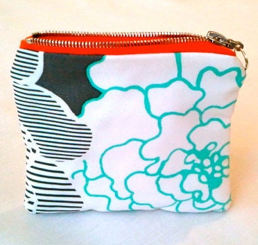 Zipper Pouch - Retro 80's Floral with Purple Lining