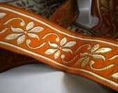 Orange and Gold Flower Jacquard Ribbon Trim Embellishement