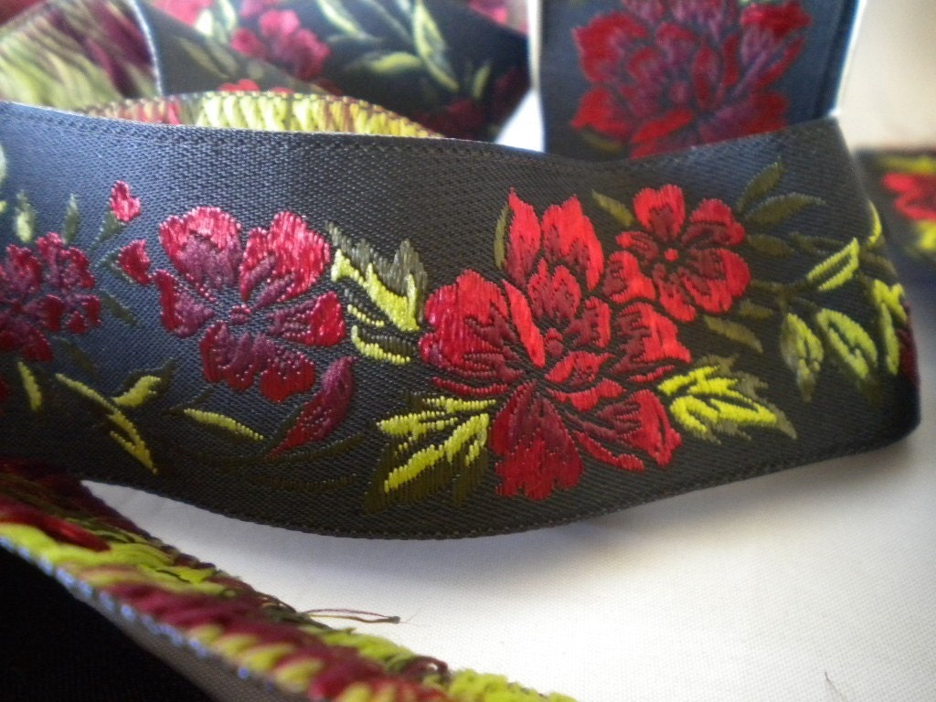 Satin Floral Jacquard Ribbon Trim 1.09 yard