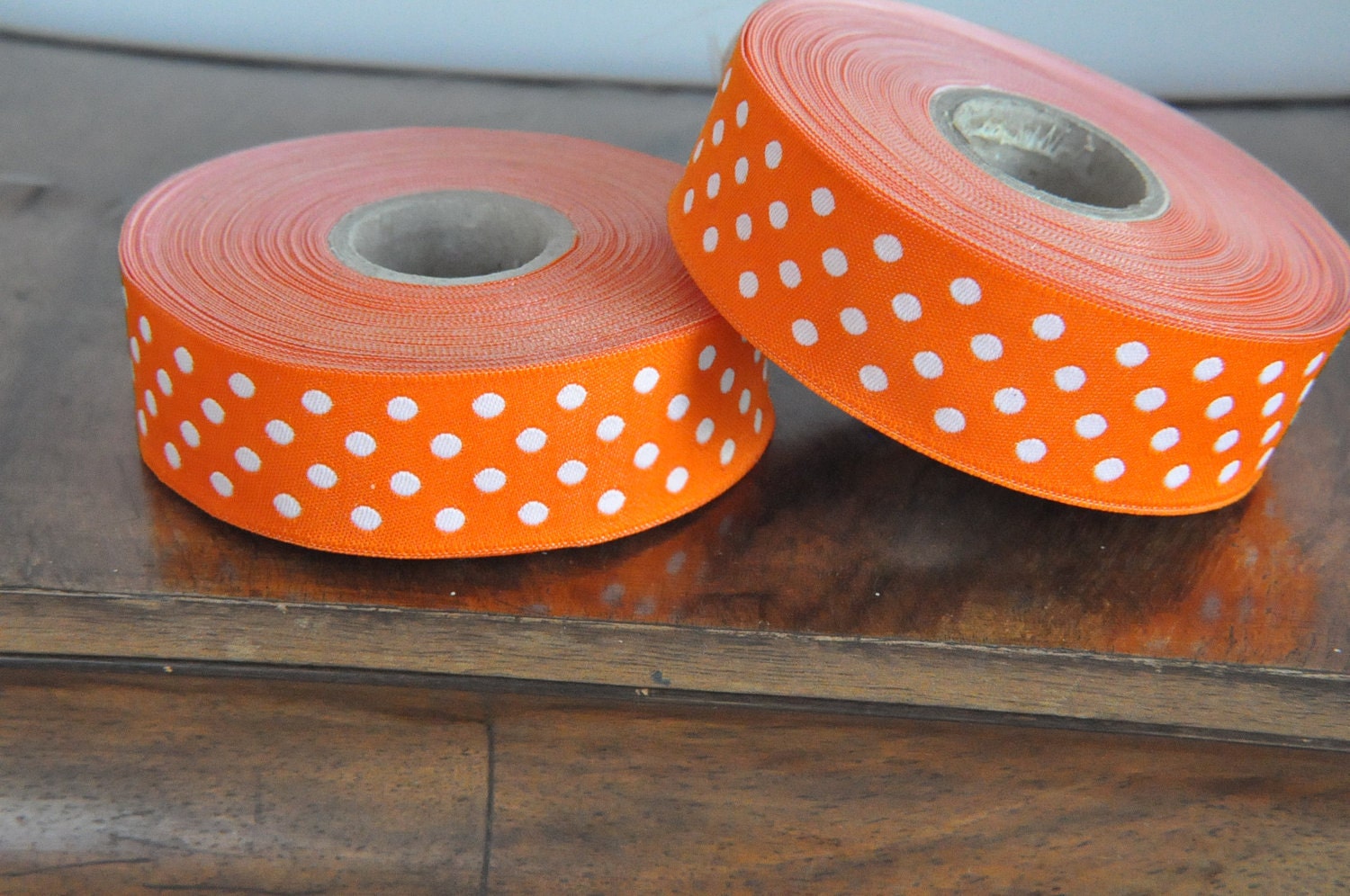 Orange and white Polka dot Jacquard Ribbon 1 inch     25mm