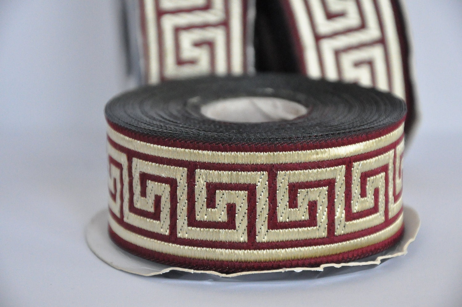 Burgundy Greek Key Jacquard  Ribbon  Trim 35mm