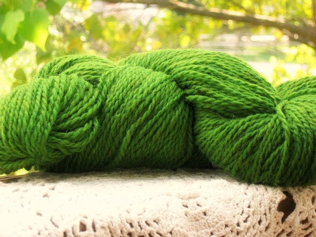 Wool yarn bright green Peace Fleece worsted weight knitting Shaba Green
