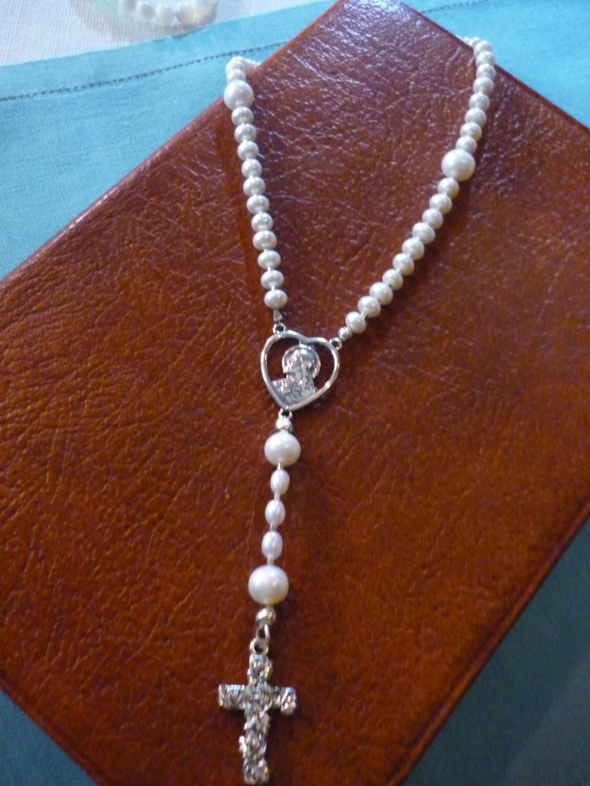 Dainty Pearl Traveling Rosary, Perfect for First Communion