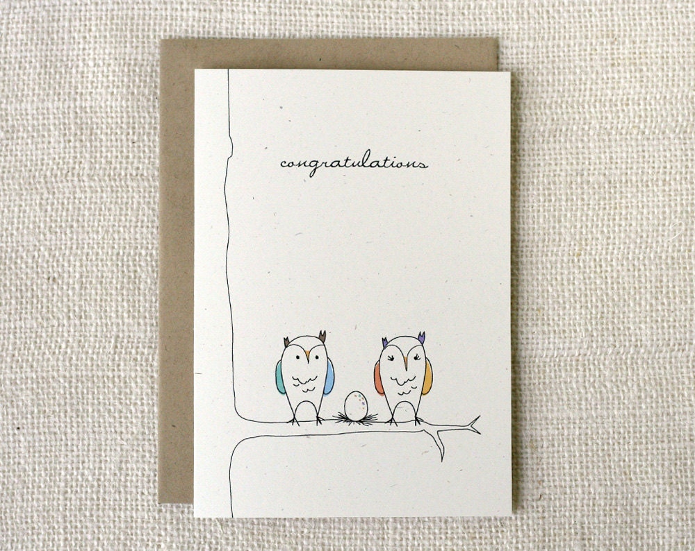 New Baby Congratulations Card - Owls
