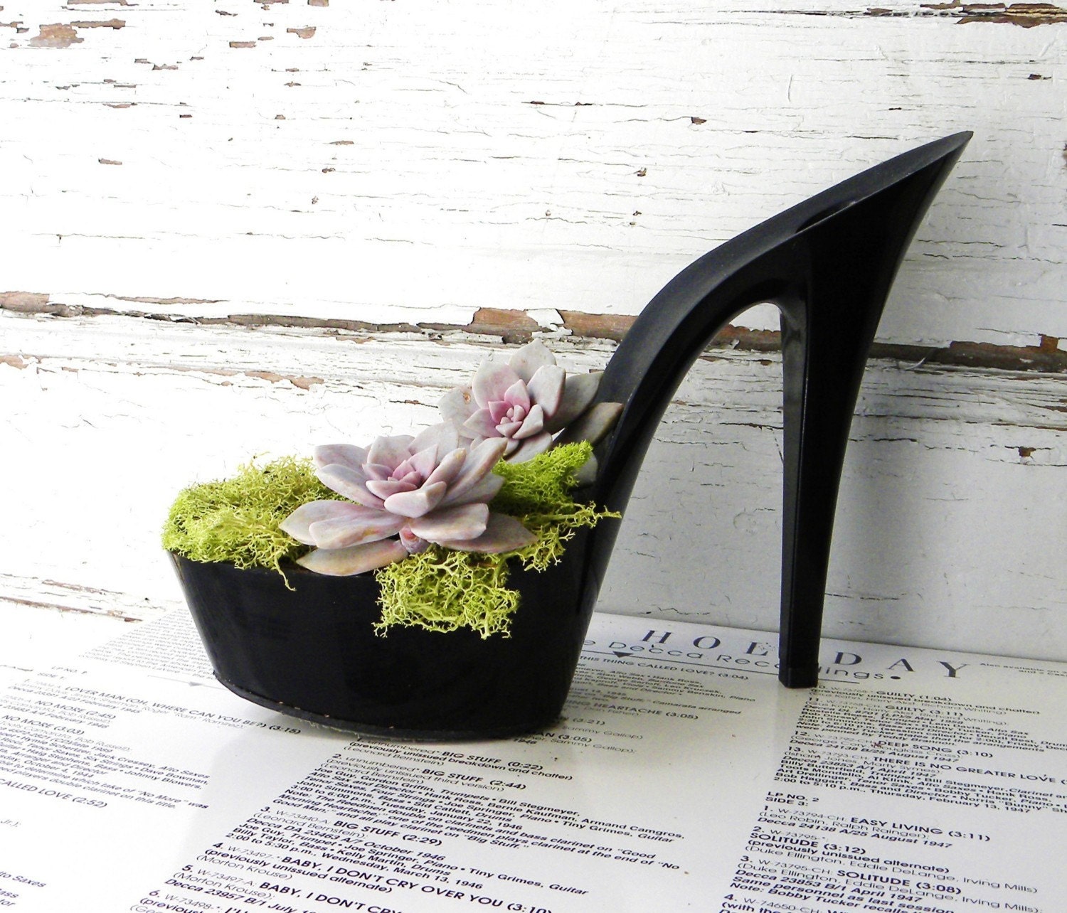 Floozy. reclaimed black stiletto heel succulent planter - giddyspinster