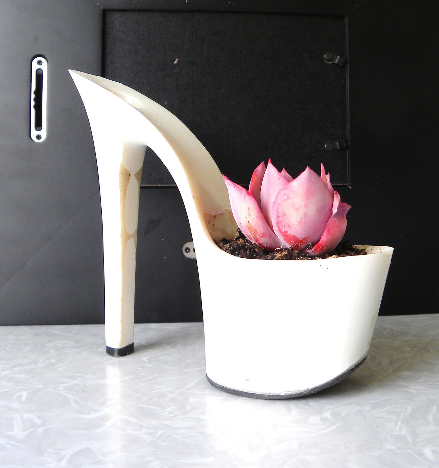 Hussy. stiletto succulent planter reclaimed high heel. bachelorette hostess gift. eco friendly