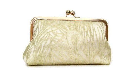 BRIDAL CLUTCH Custom Clutch Peacock Feather imported fabric Buttercream by Cutiegirlie