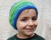 SPRING SALE- Boy's Blue Slouch Hat - Green, Yellow, Blue Neon Children's Tam
