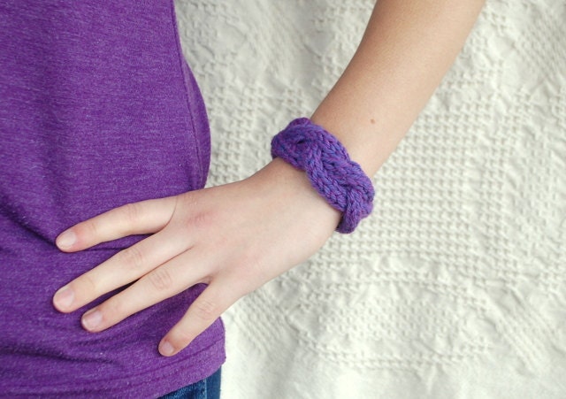 Purple Cable Bracelet - Women's Lavender Knit Wrist Cuff