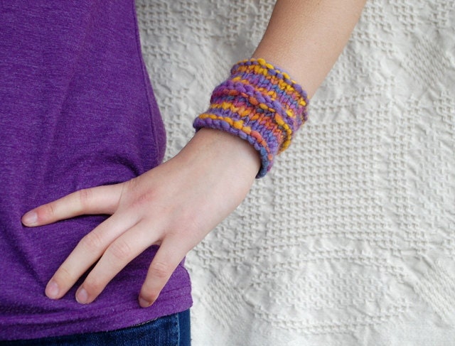 Women's Spring Knit Bracelet - Purple Yellow Pink  Easter Wrist Cuff