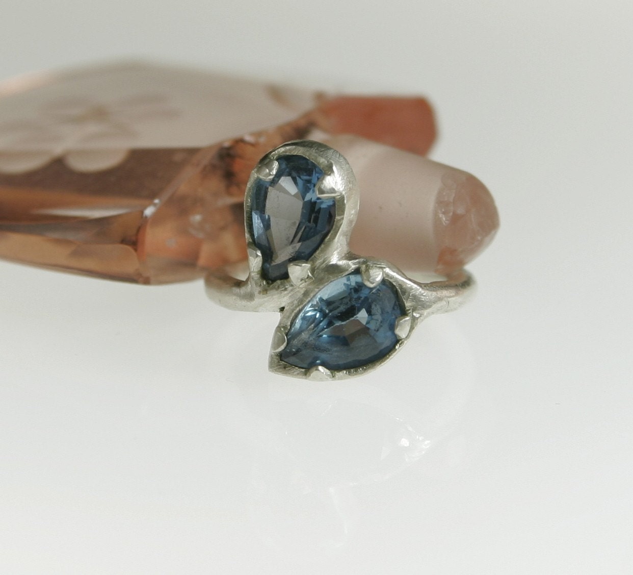 Blue Topaz Ring Cast Silver Gemstone Ring OOAK size 7.5