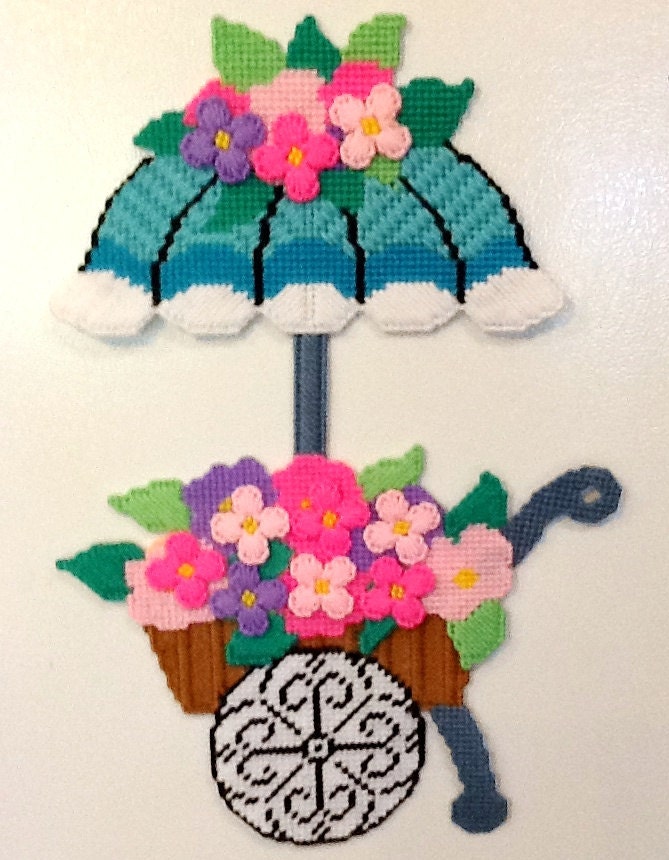 Needlepoint Wall Hanging, Flower Cart
