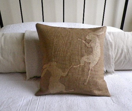 hand printed rustic hare cushion cover