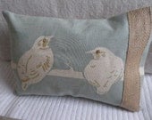 Hand printed   pale blues classic bird cushion