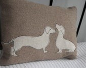 hand printed daschund pair cushion