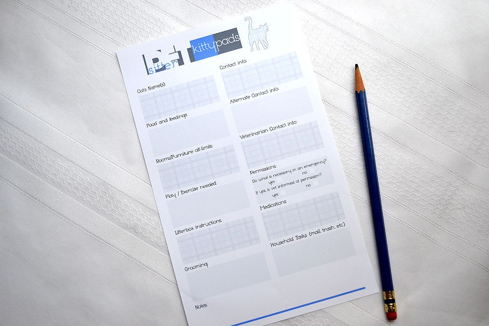 Pet Sitter Kitty Pad Notepad Checklist