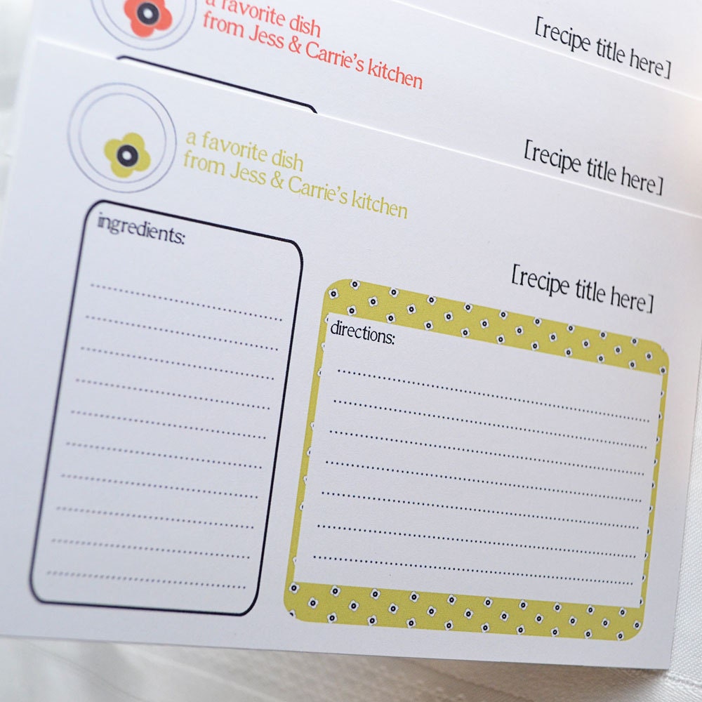Custom Recipe Cards - Vintage Posie Dish Set of 12