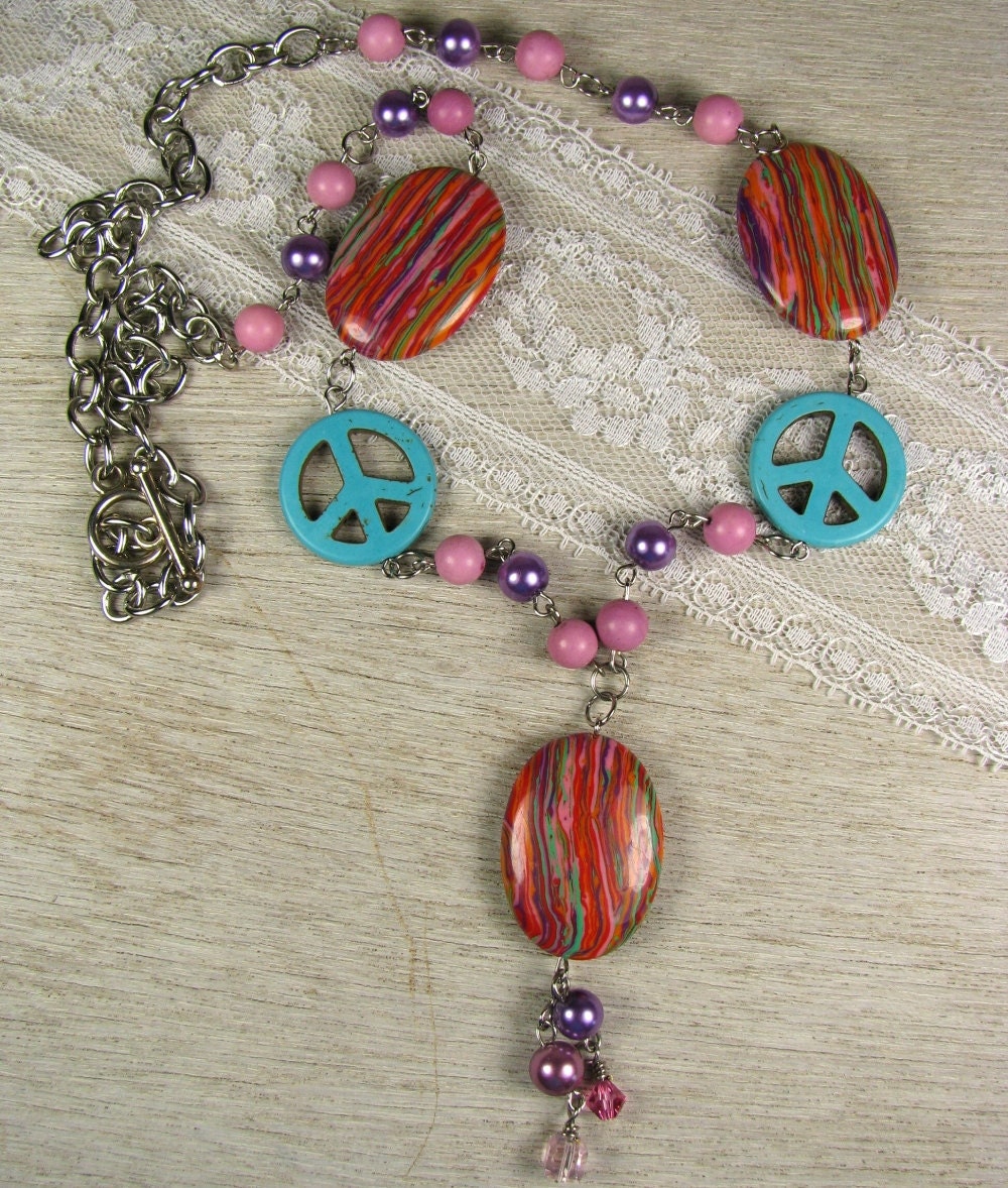 Pink, Purple, and Turquoise Necklace "Peacenik"