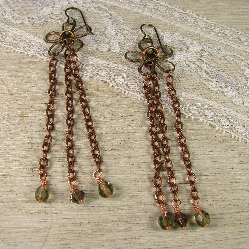 Brass and Copper Dangle Earrings "Copper Daisy"