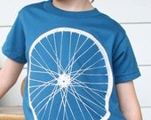 Featured on Martha Stewart Show.  Bike Wheel Organic American Apparel Tee for Kids in Galaxy Blue.