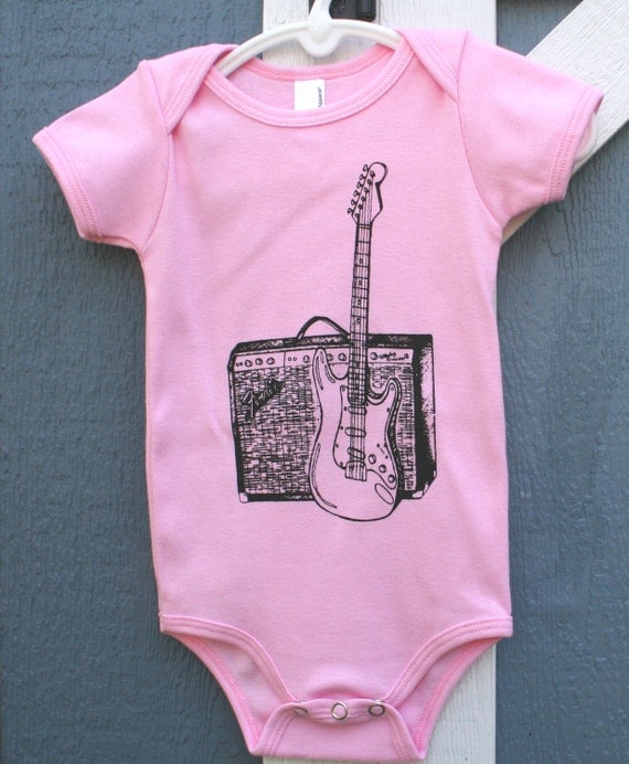 Fender Guitar and Amp Rock N Roll American Apparel Baby Onesie in Light Pink
