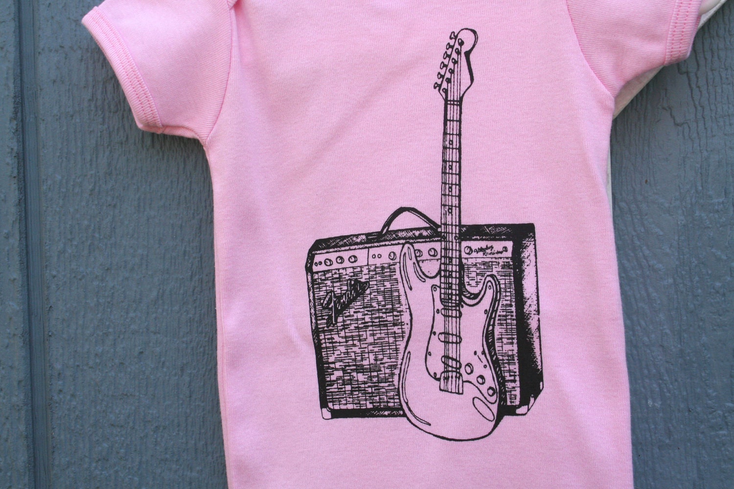 Fender Guitar and Amp Rock N Roll American Apparel Baby Onesie in Light Pink