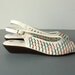 1980s woven sandals / 80s leather wedge sandals / white wedges / peeptoe cutout slingback sandals - size 8.5 , 39