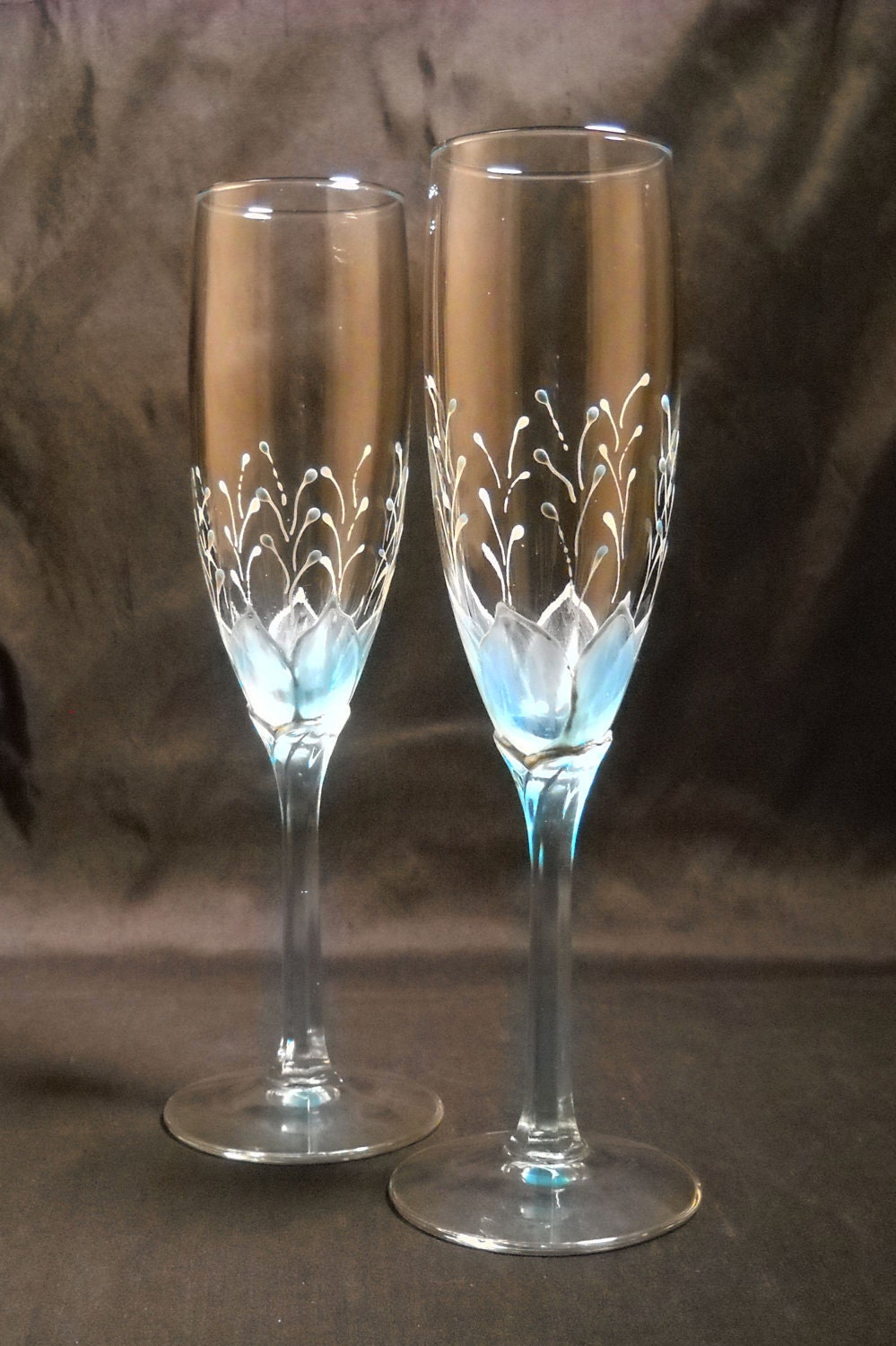 Flutes Hand Painted Glasses,Watery Blue Flutes Hand Painted