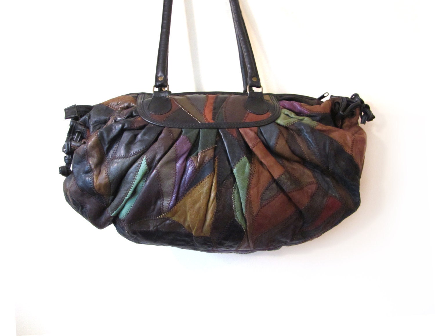 Vintage 80s Oversized EARTHEN Patchwork  Leather Boho Chic Duffel Bag