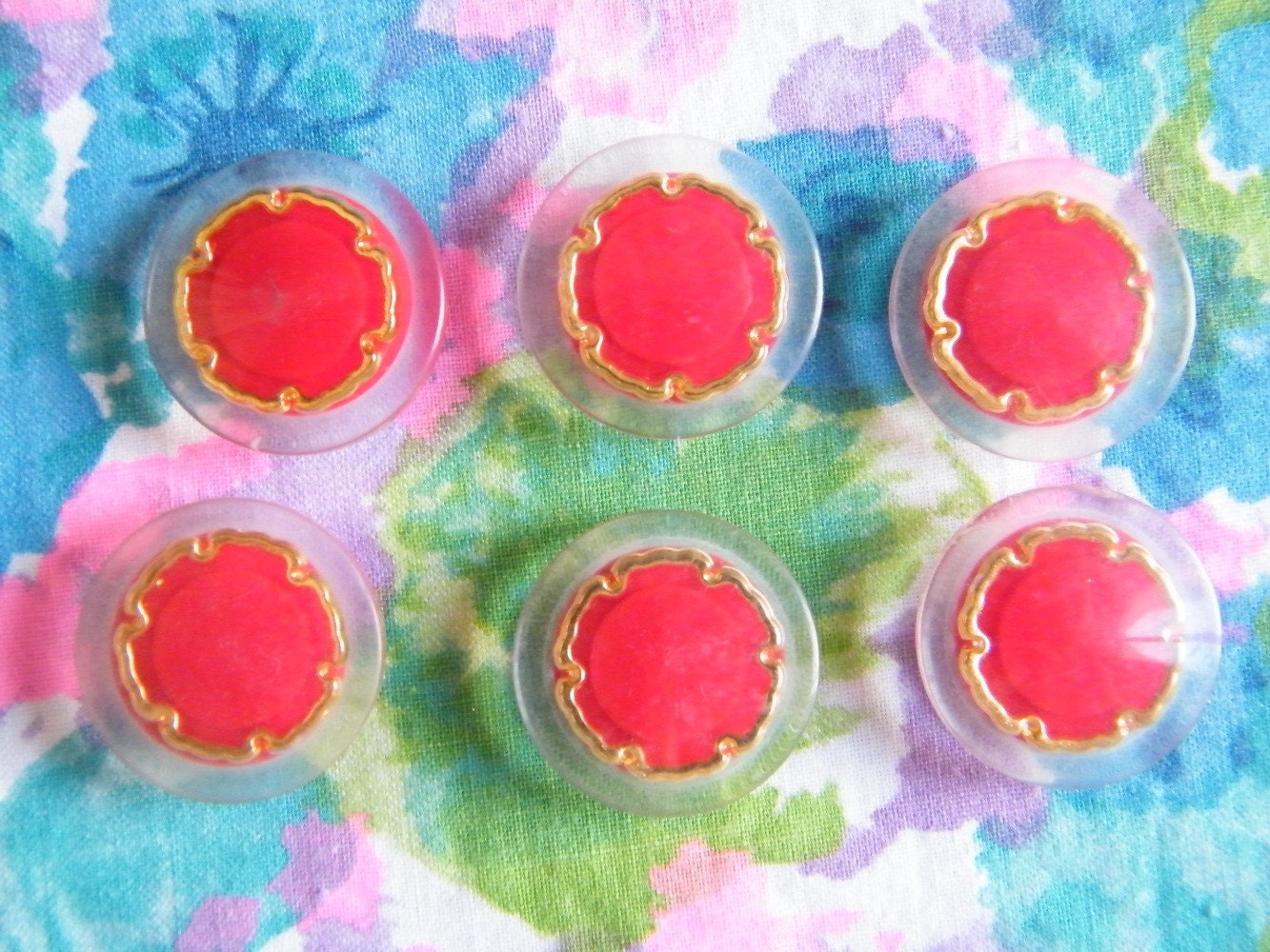 Retro Red With Gold Outline Buttons (Set Of 6)