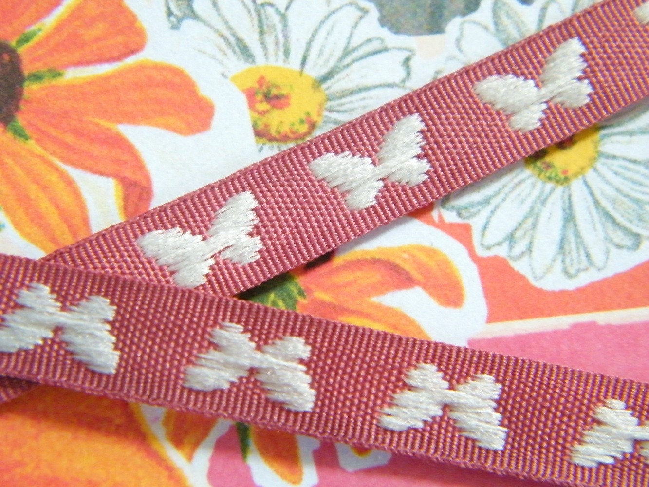 Dusty Rose Butterfly Ribbon Sewing Tape  (3 Yards)