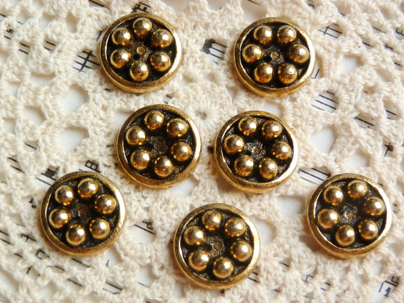 Retro Bronze Gold With Round Studs 2 -Holed Buttons (Set of 7)
