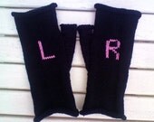 Black and Bright Pink Fingerless Gloves - Hand Warmers - L & R - Left and Right Gloves