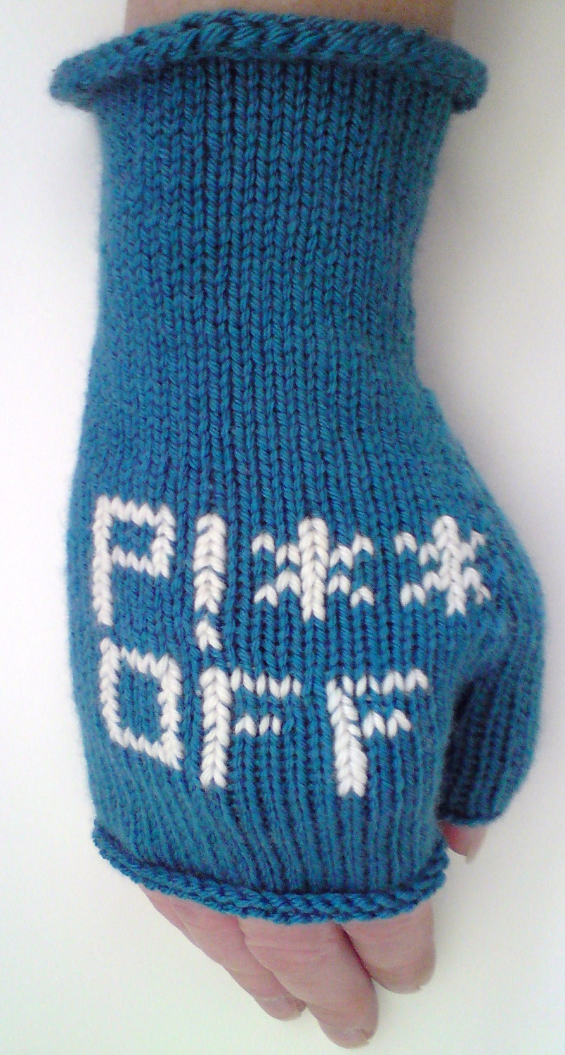 Bad Day Grumpy Emoticon Blue Fingerless Gloves - Fingerless Mittens - Snarky Snark Blue Gloves