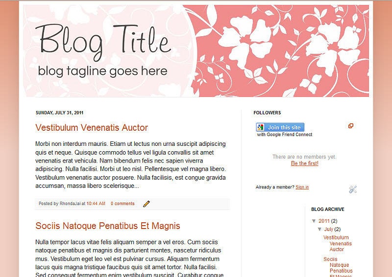 Blogger  Design Pink Floral Design for Blogger or Wordpress