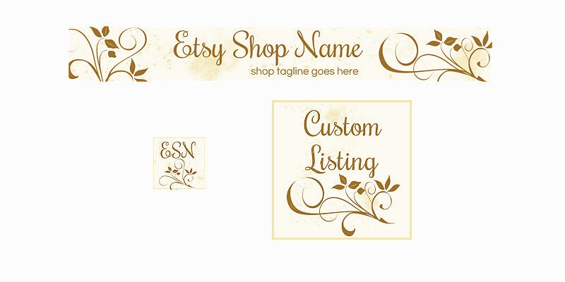 Etsy Banner Set - 3 Piece - Gold Floral