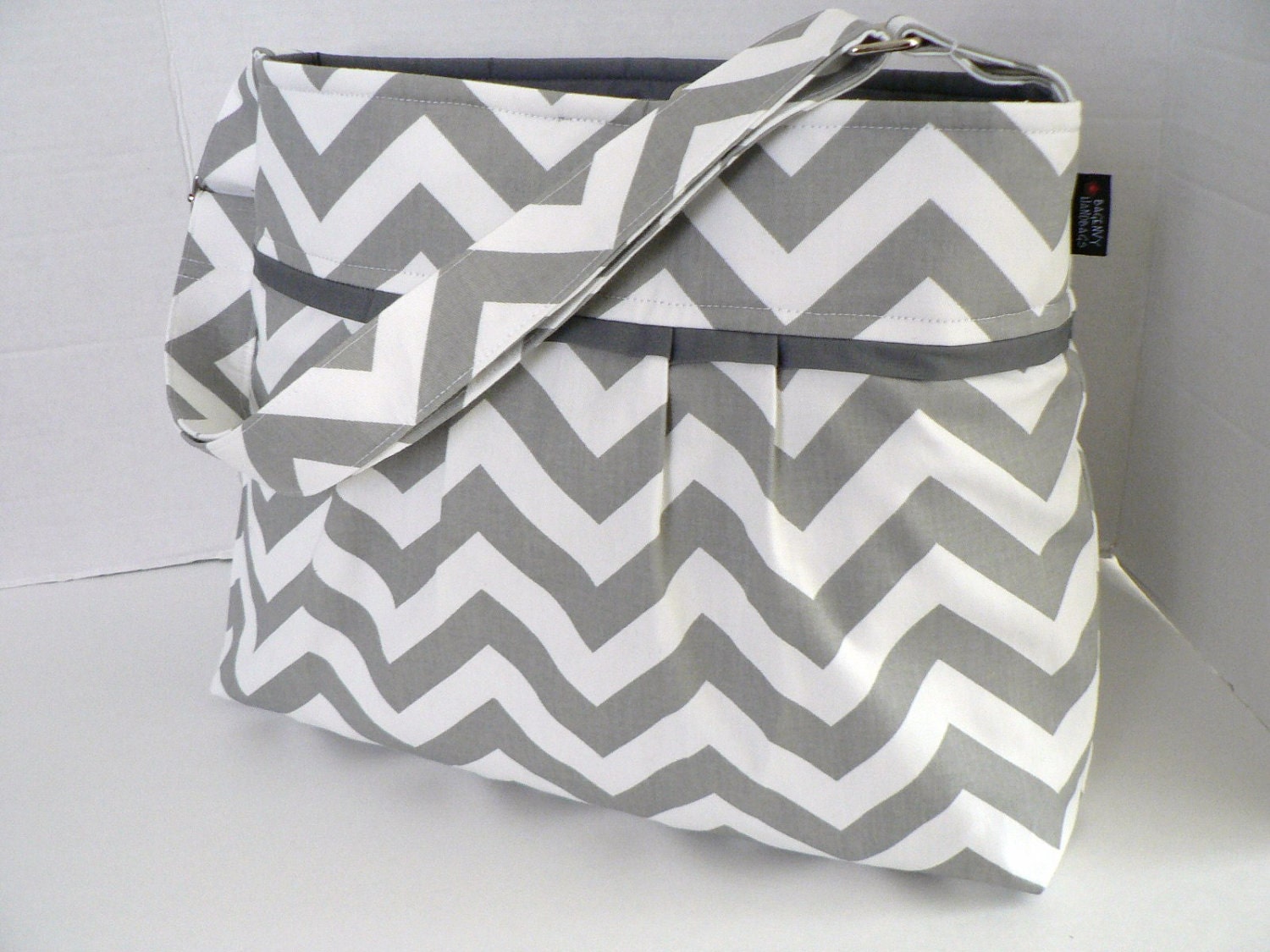 Monterey Chevron Diaper Bag Medium - In Grey Chevron - Adjustable Strap and Elastic Pockets