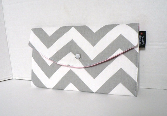 Grey Chevron - With Pink Lining-  Full Size Clutch