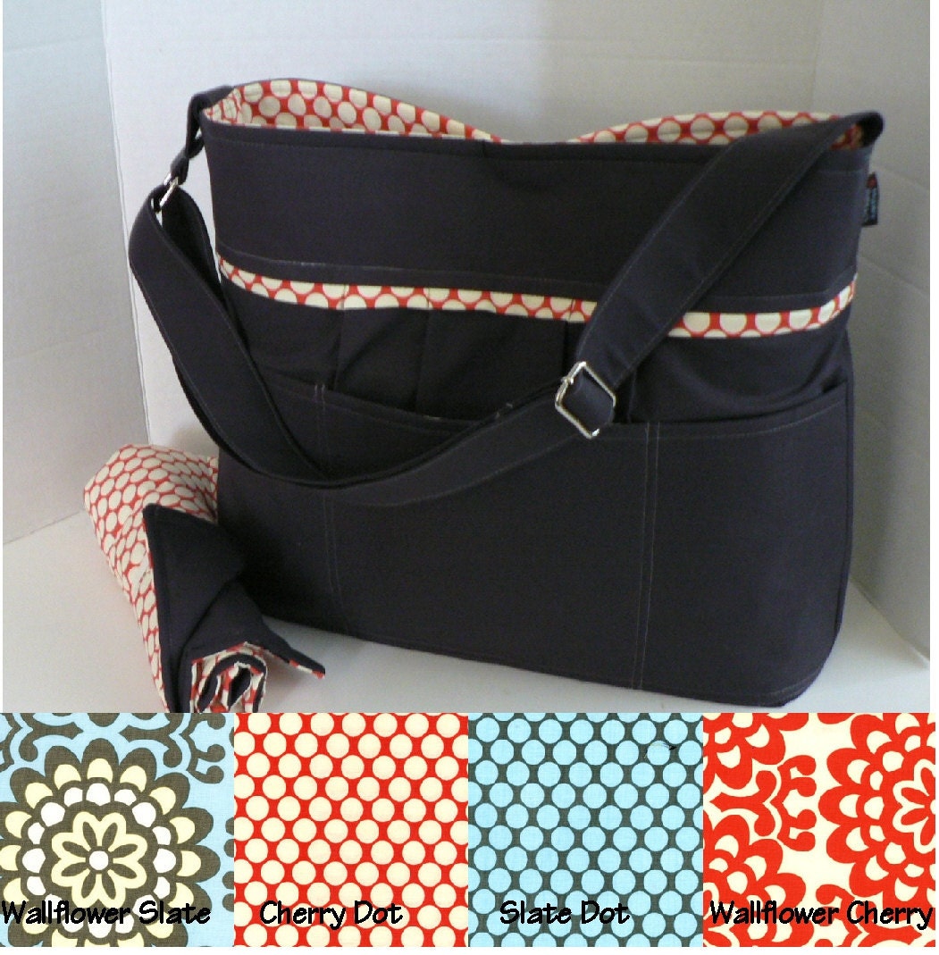 Monterey Diaper Bag Set - Large 9 Pockets - Custom Design Your Own - Amy Butler Wallflower or Full Moon Dot