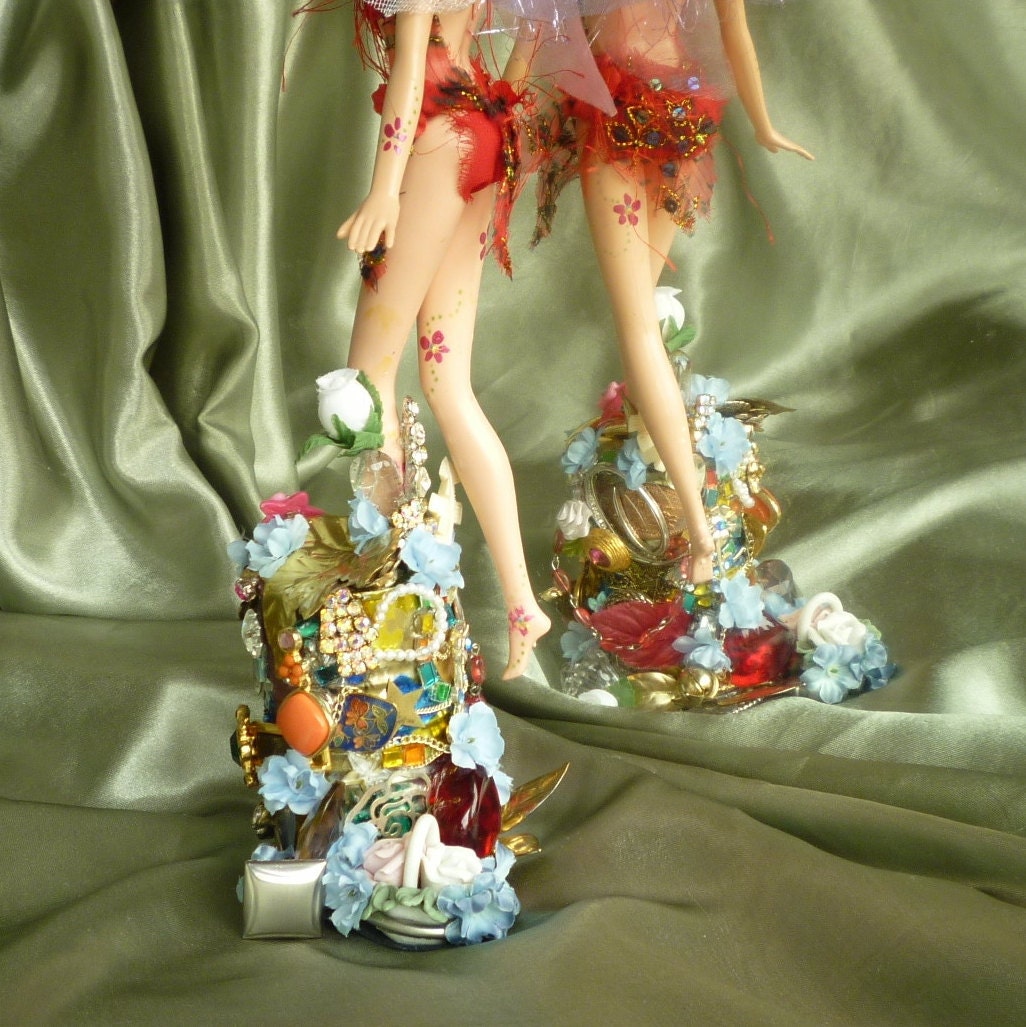Red Beaded Fairy Art Doll by mystic2awesome