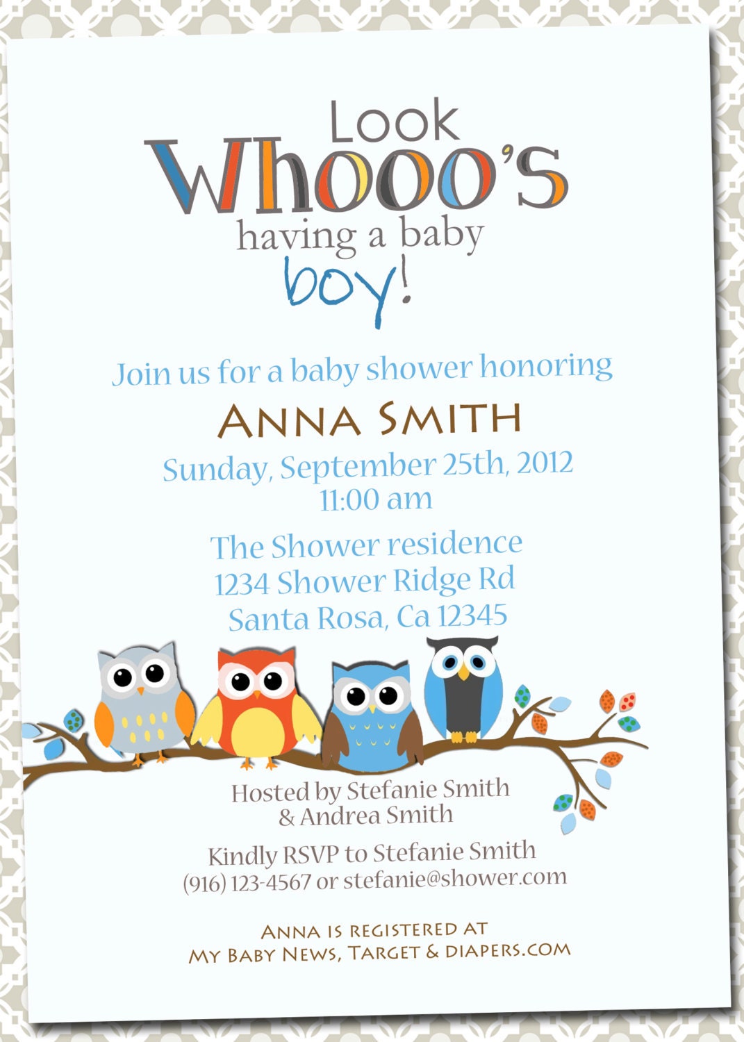 Owl Themed Shower Invitation